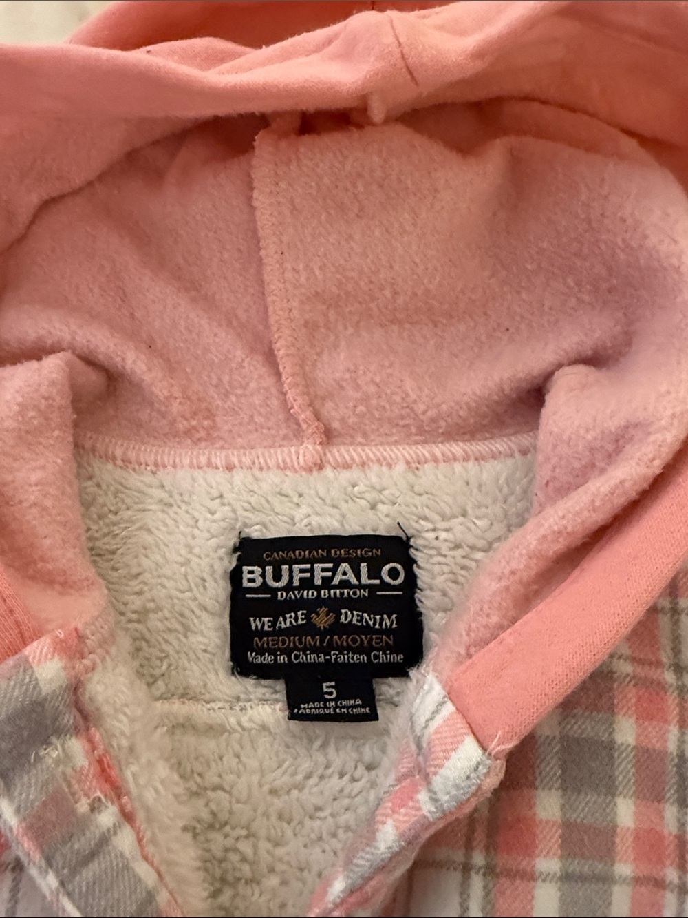 Buffalo Dave Bitton Kids Pink and Grey Plaid Hooded Button-Up Sherpa Shacket - Picture 2 of 7